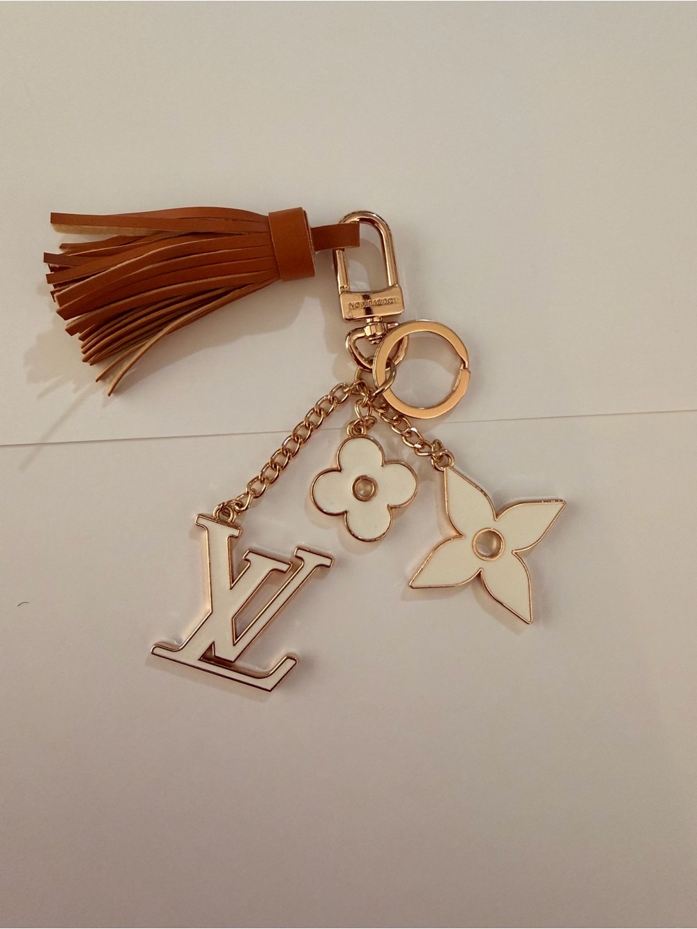 Gold-Tone Logo & Tan Tassel Keyring